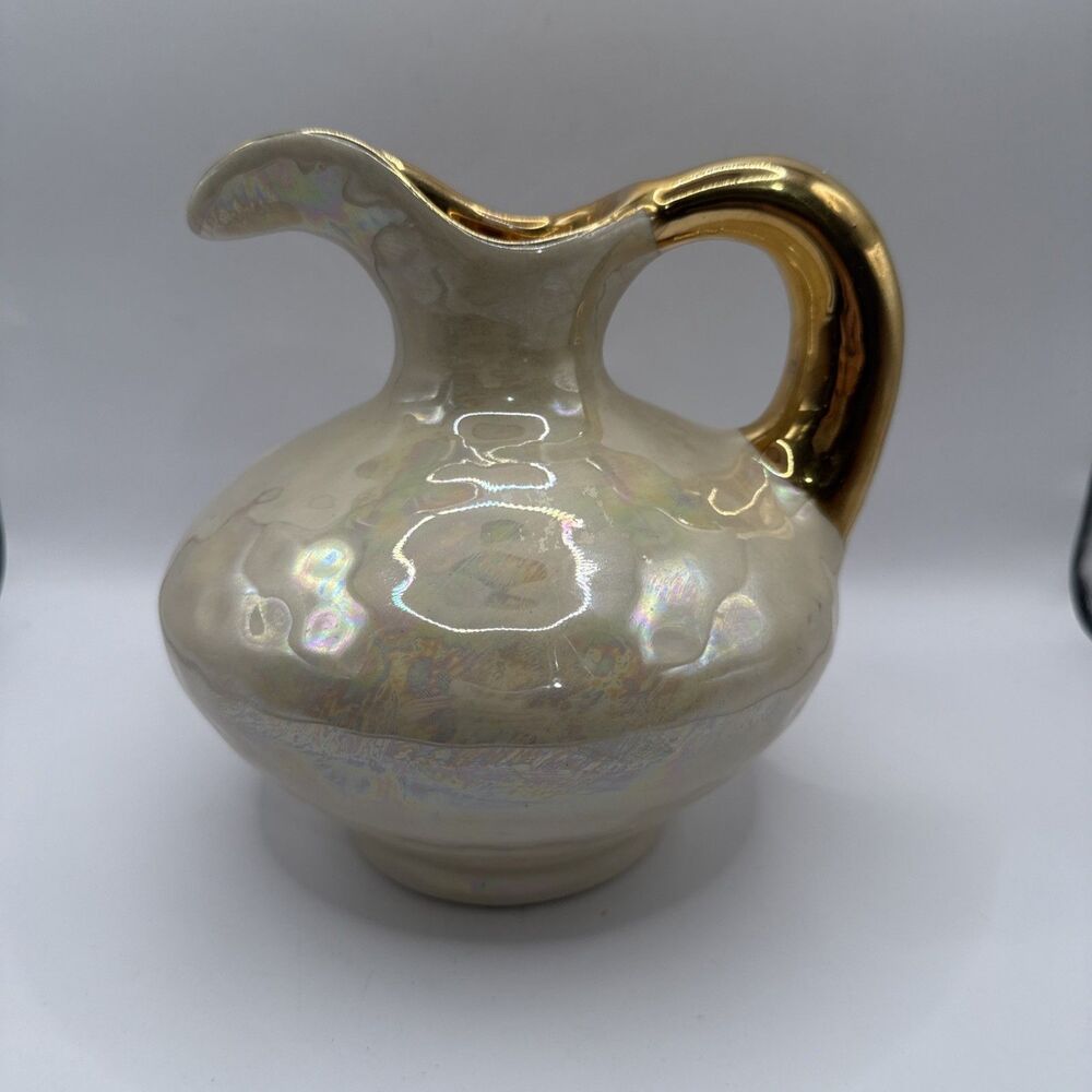 Vintage Opalescent Pearl Pitcher with Gold Handle
